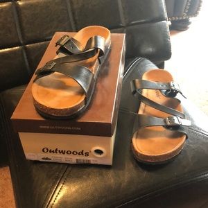 Black sandals with cork bottoms